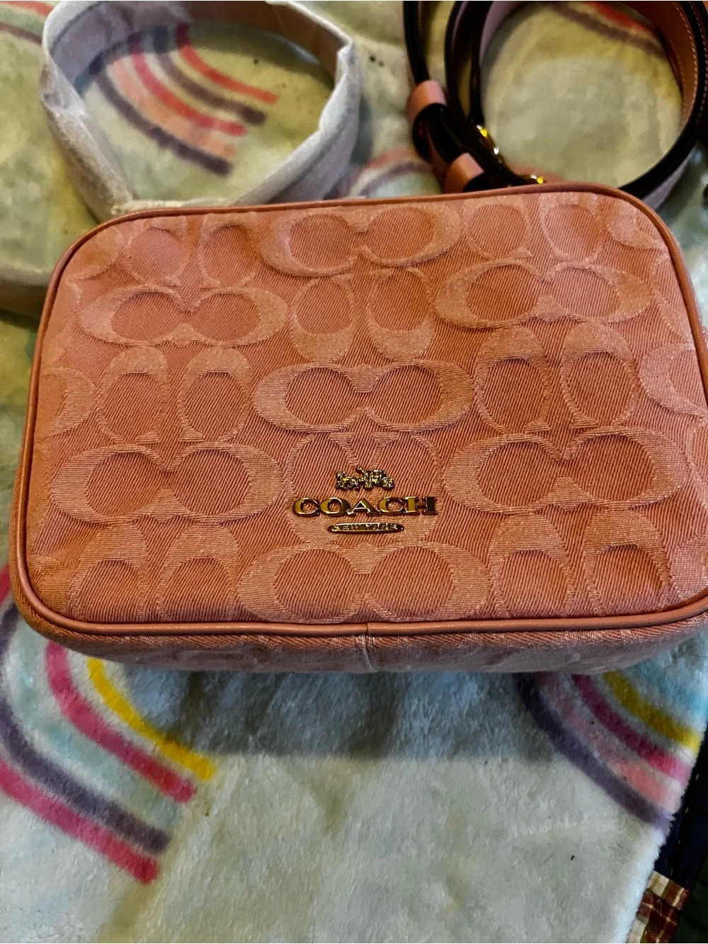 Coach Pink Signature Denim Carey Mini Bag And Wristlet - Picture 16 of 16